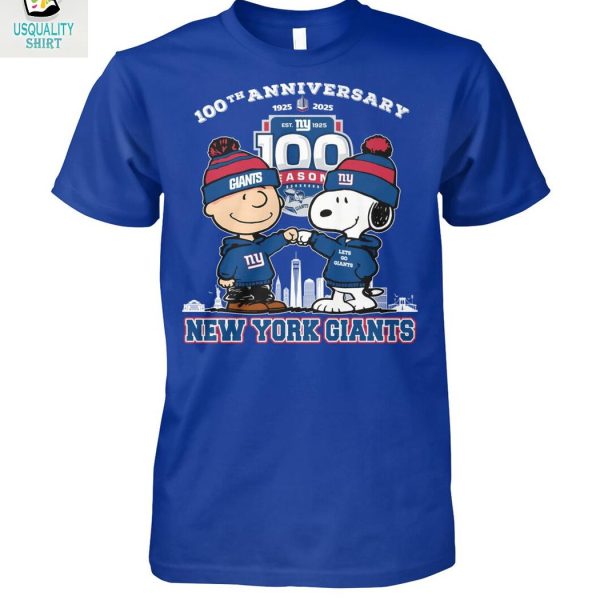 New York Giants x Snoopy Peanuts 100th Anniversary 2025 T Shirt